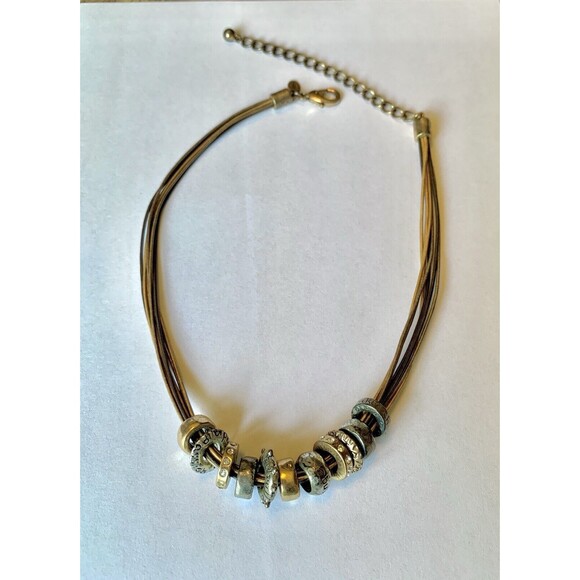 Chicos Inspiring Charms Rhinestone Gold Silver Tone Discs Necklace Chunky Corded - Picture 1 of 6